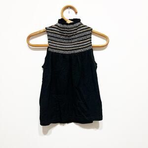 Goldie Lewinter black ruched tank top white embroidery 100% cotton Size Small